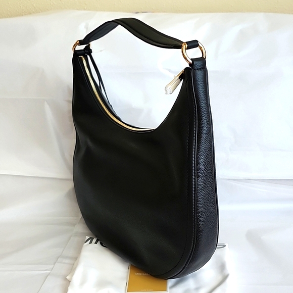 NWT MICHAEL KORS Classic Lydia Large Pebbled Leather Black Hobo Shoulder Bag - Picture 7 of 13